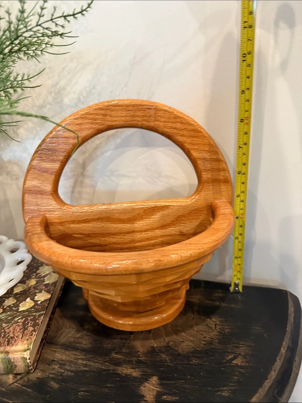 Vintage Solid Wood Handled Basket Fruit Bread Basket Rustic Farmhouse Decor